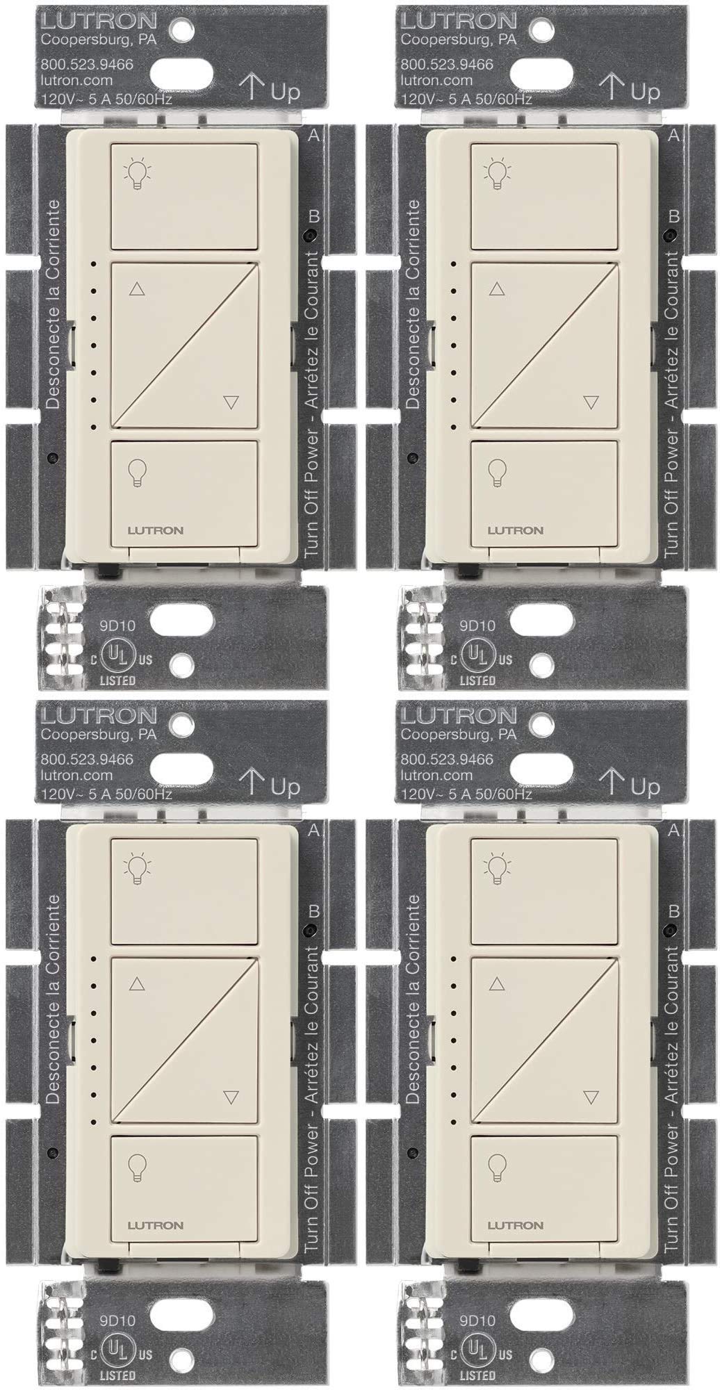 Lutron Caseta Wireless Smart Dimmer Switch for Wall & Ceiling, PD-6WCL-LA, Light Almond, Compatible with Alexa, Apple HomeKit, and The Google Assistant (4-Pack)