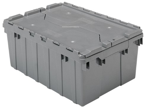 Akro-Mils 39085 Industrial Plastic Storage Tote with Hinged Attached Lid, (21-Inch L by 15-Inch W by 9-Inch H), Gray, (6-Pack)