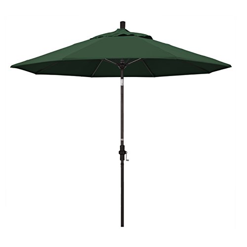 California Umbrella GSCUF908117-F08 9' Round Aluminum Pole Fiberglass Rib Market Patio Umbrella, Bronze, Hunter Green