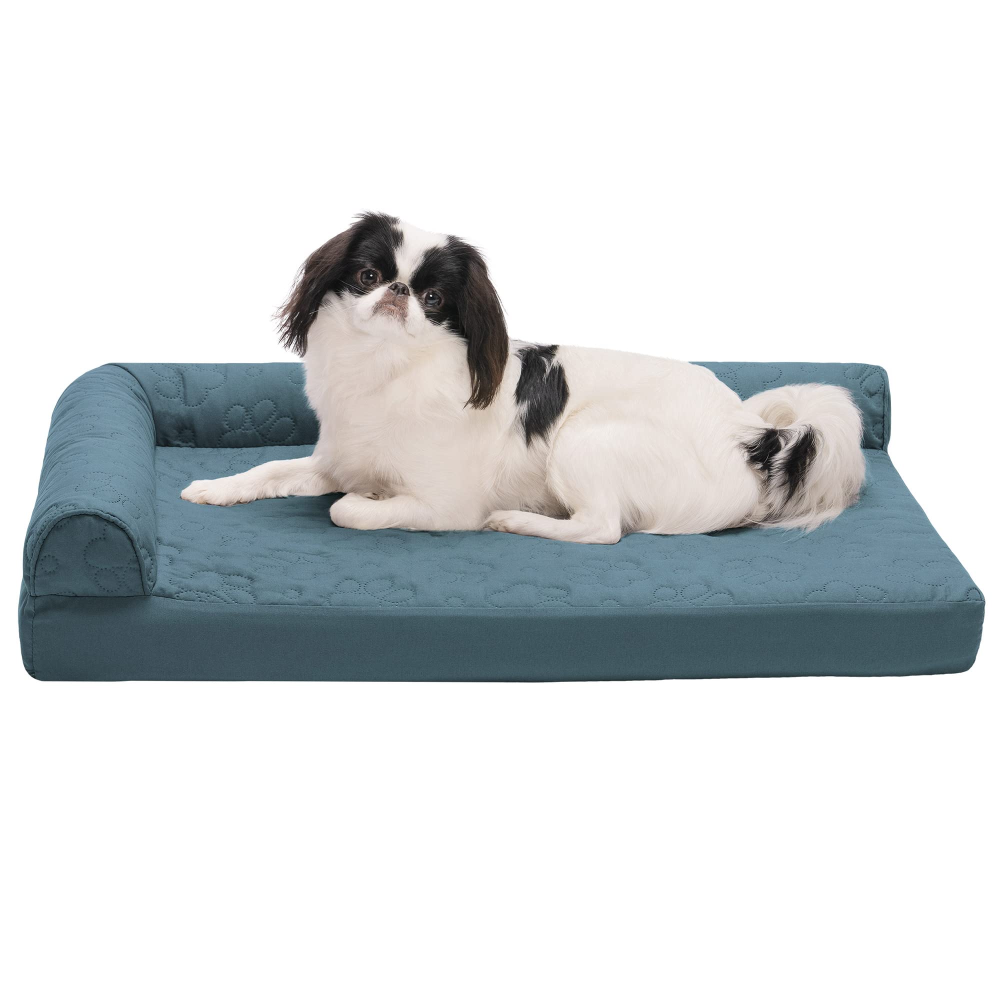 Furhaven Medium Orthopedic Dog Bed Pinsonic Quilted Paw L Shaped Chaise w/Removable Washab'
