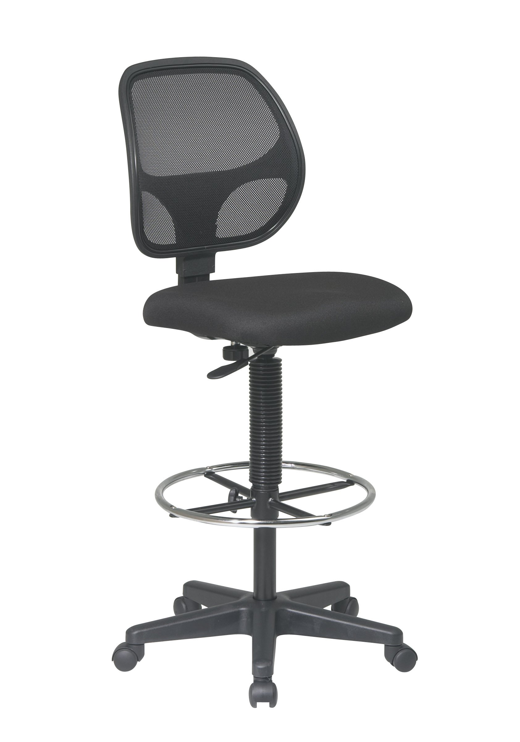 Office Star DC Series Deluxe Breathable Mesh Back Ergonomic Drafting Chair with Lumbar Support and Adjustable Footring, Black Fabric