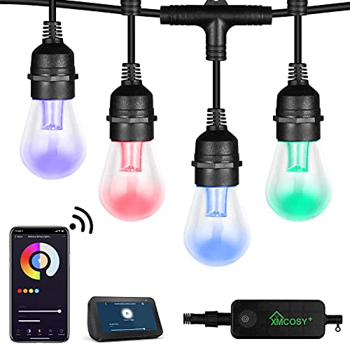 XMCOSY+ Outdoor String Lights Patio Lights RGB & White Smart String Lights App & Alexa Controlled 49 Ft or 98 Ft