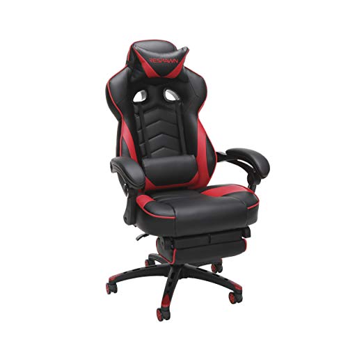 OFM Education RESPAWN 110 Racing Style Gaming Chair, Reclining Ergonomic Leather Chair with Footrest, in Red