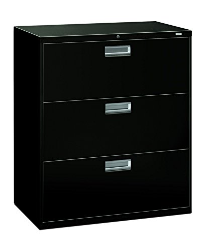 HON Brigade 3-Drawer Filing Cabinet - 600 Series Lateral Legal or Letter File Cabinet, Black (H683)