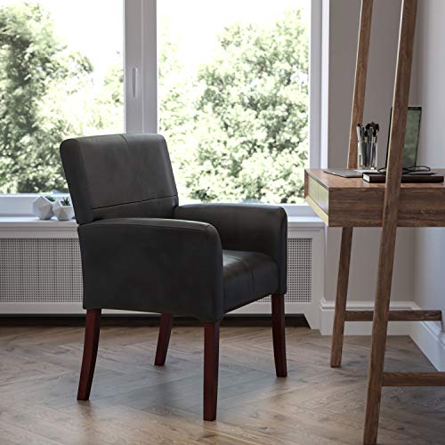 Flash Furniture Burgundy Leather Executive Side/Reception Chair with Mahogany Legs