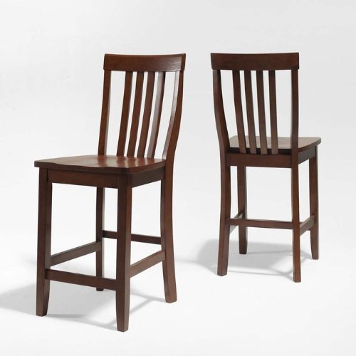 Crosley Furniture School House Bar Stool in Classic Cherry Finish with 24 Inch Seat Height. (Set of Two)