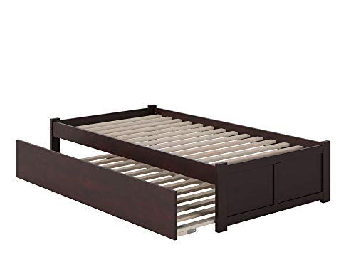 Atlantic Furniture Concord Platform Bed with Flat Panel Footboard and Twin Size Urban Trundle, Full, Espresso
