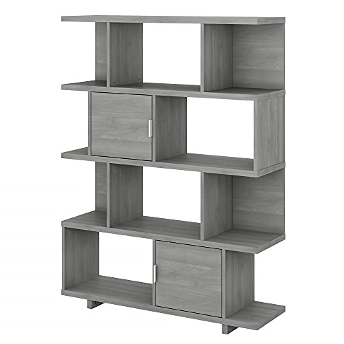 Bush Furniture Kathy Ireland Home by  Madison Avenue Large Geometric Etagere Bookcase with Doors in Modern Gray