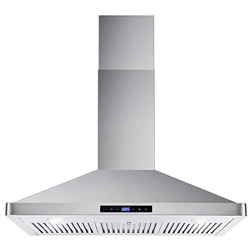 Cosmo COS-63190S Wall Mount Range Hood, Ductless Convertible Duct (additional filters needed, not included), Permanent Filters, Soft Touch Controls, LED Lights, 36 inch, Stainless Steel