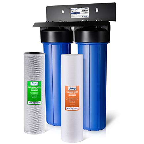 iSpring WGB22B 2-Stage Whole House Water Filtration System Big Blue with 20? x 4.5? Fine Sediment and Carbon Block Filters, Removes 99% of Chlorine