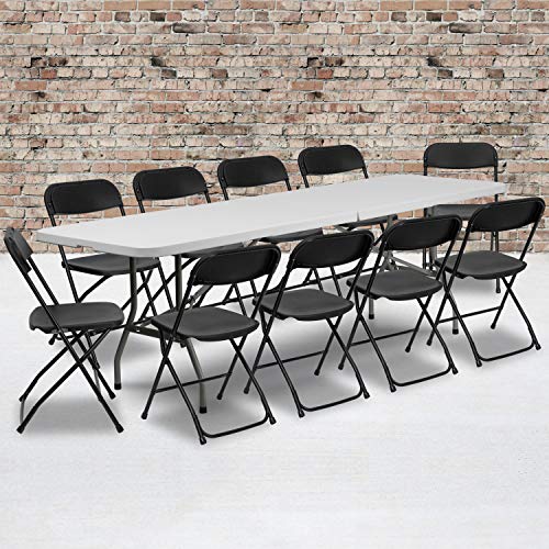 Flash Furniture 8' Bi-Fold Granite White Plastic Event/Training Folding Table Set with 10 Folding Chairs