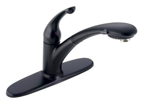 Delta Faucet Signature Single-Handle Kitchen Sink Faucet with Pull Out Sprayer, Matte Black 470-BL-DST,9.00 x 10.75 x 9.00 inches