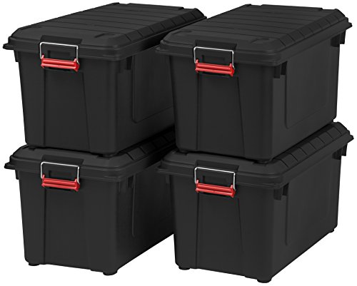 IRIS USA, Inc. 82 Quart Weathertight Storage Box, Store-It-All Utility Tote, 4 Pack, Black