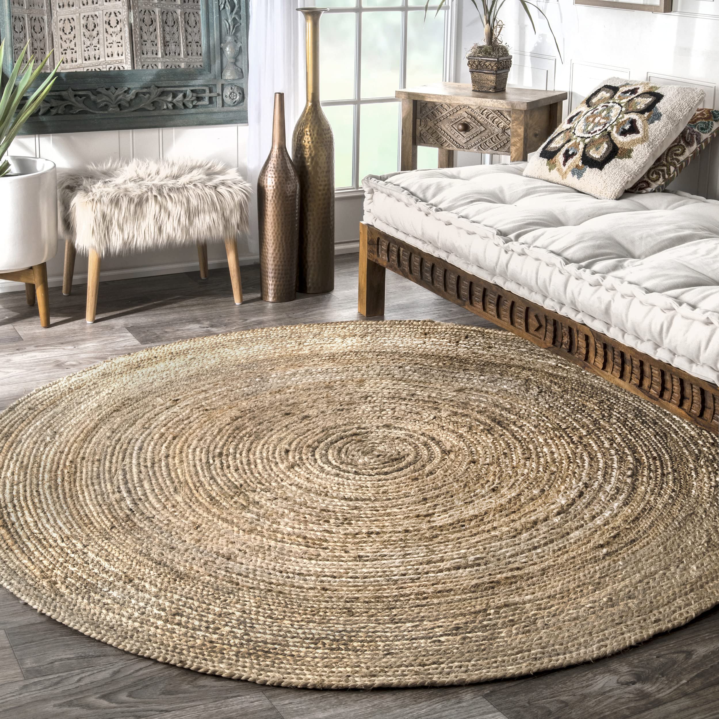 NuLoom Rigo Hand Woven Farmhouse Jute Area Rug, 6' Roun...