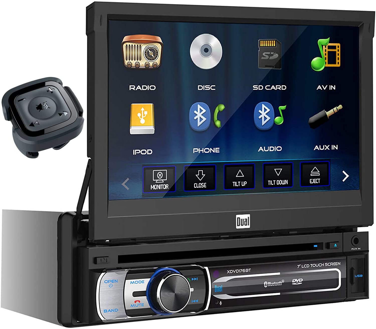 Dual Electronics XDVD176BT 7-Inch Single-DIN in-Dash DVD/CD Receiver with Bluetooth