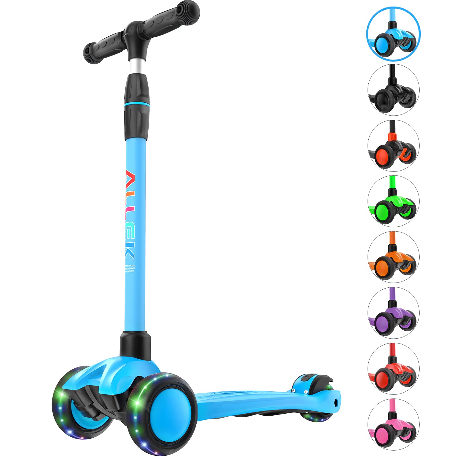 Allek Kick Scooter B03, Lean 'N Glide 3-Wheeled Push Scooter with Extra Wide PU Light-Up Wheels, Any Height Adjustable Handlebar and Strong Thick Deck for Children from 3-12yrs