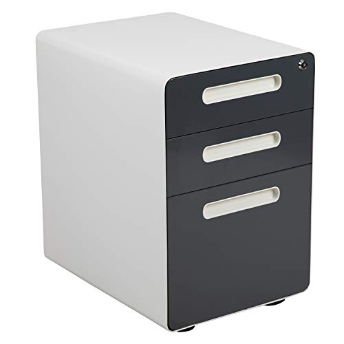 Flash Furniture 3-Drawer Mobile Filing Cabinets, White and Charcoal