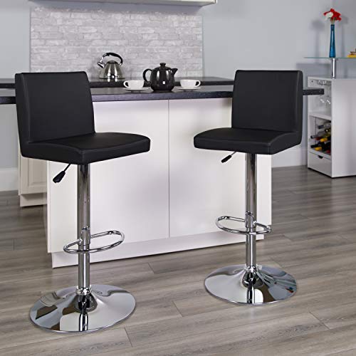Flash Furniture 2 Pack Contemporary Black Vinyl Adjustable Height Barstool with Panel Back and Chrome Base