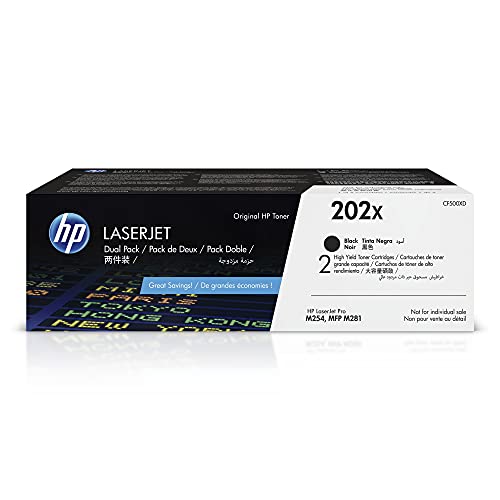 HP Original  202X Black High-yield Toner Cartridges (2-pack) | Works with  Color LaserJet Pro M254,  Color LaserJet Pro MFP M281 Series | CF500XD