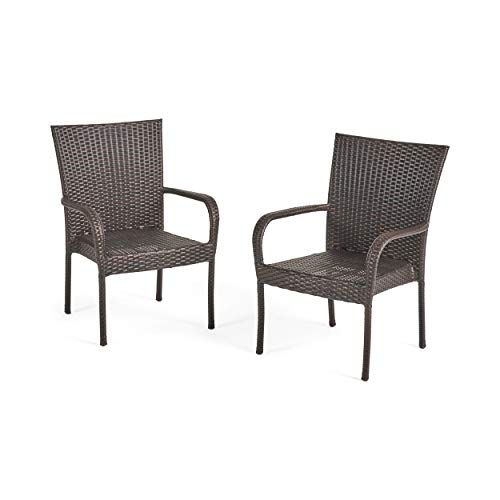 Christopher Knight Home CKH Outdoor Wicker Stackable Club Chairs, 2-Pcs Set, Multibrown