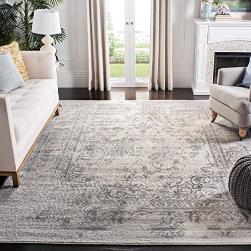 Safavieh Adirondack Collection ADR101B Ivory and Silver Oriental Vintage Distressed Square Area Rug (10' Square)