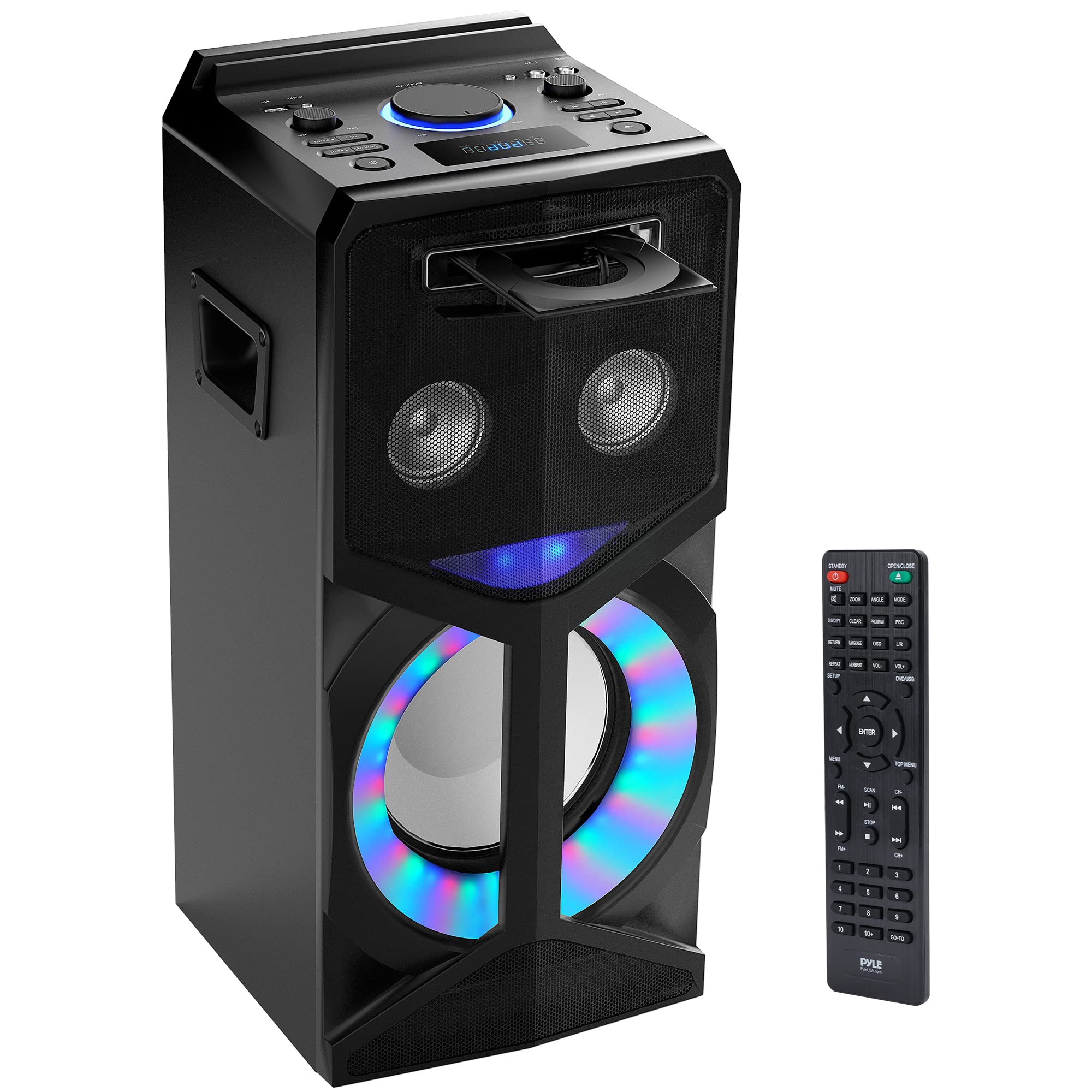 Pyle Karaoke Vibe PA Bluetooth Audio VIDEO/DVD Speaker System - 800W Multimedia CD/DVD Player for TV, Projectors, w/FM, USB, MIC, AUX, HDMI, RCA Inputs, Echo & LED Mode, w/Remote Control - PKRK270BT