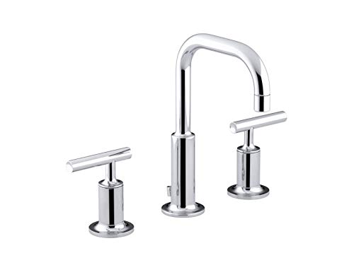 KOHLER Bathroom Faucet by , Bathroom Sink Faucet, Purist Collection, 2-Handle Widespread Faucet with Metal Drain, Polished Chrome, K-14406-4-CP