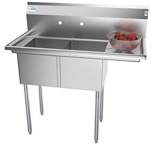 KoolMore 2 Compartment Stainless Steel NSF Commercial Kitchen Prep & Utility Sink with drainboard