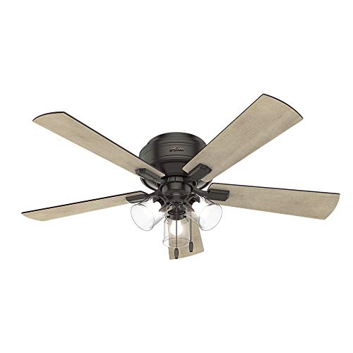 Hunter Indoor Low Profile Ceiling Fan, with pull chain control - Crestfield 52 inch, New Bronze, 54208