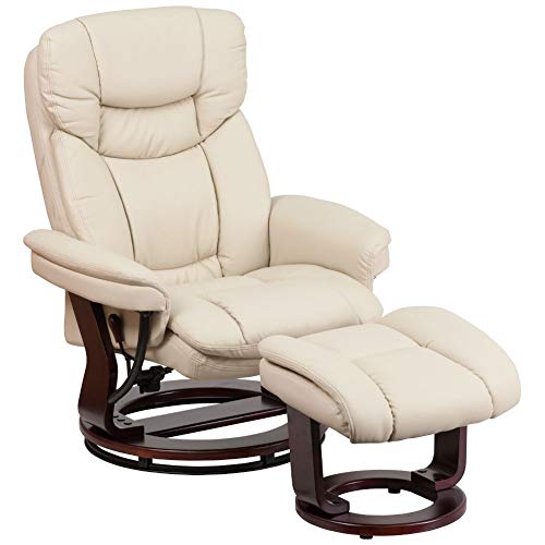 Flash Furniture Recliner Chair with Ottoman | Beige LeatherSoft Swivel Recliner Chair with Ottoman Footrest