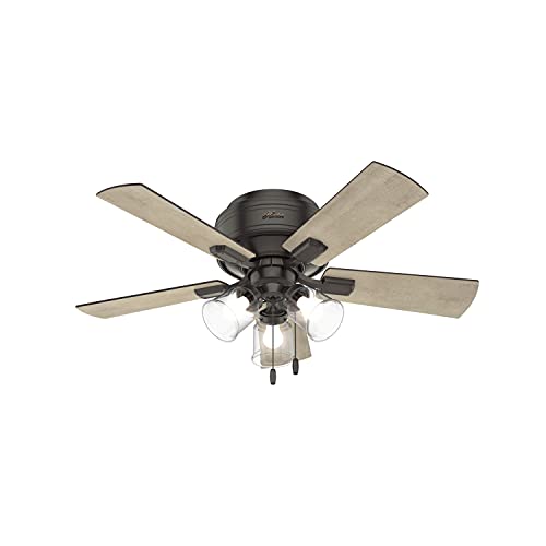 Hunter Crestfield Indoor Low Profile Ceiling Fan with LED Light and Pull Chain Control, 42