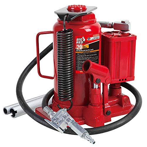 BIG RED TA92006  Pneumatic Air Hydraulic Bottle Jack with Manual Hand Pump, 20 Ton (40,000 lb) Capacity, Red