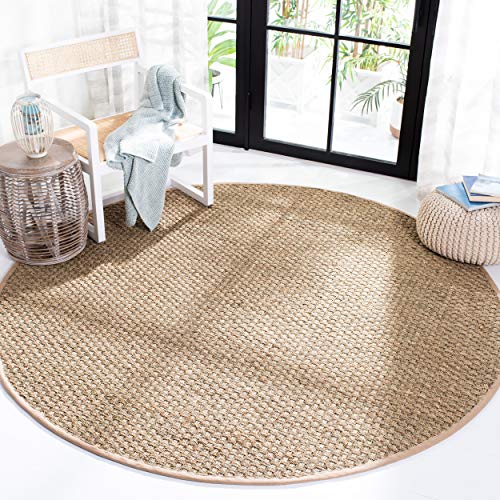 Safavieh Natural Fiber Collection NF114A Basketweave Natural and Beige Summer Seagrass Round Area Rug (8' Diameter)