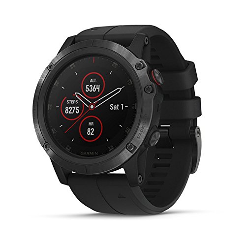 Garmin f?nix 5 Plus, Premium Multisport GPS Smartwatch, features Color Topo Maps, Heart Rate Monitoring, Music and Pay, Black with Black Band