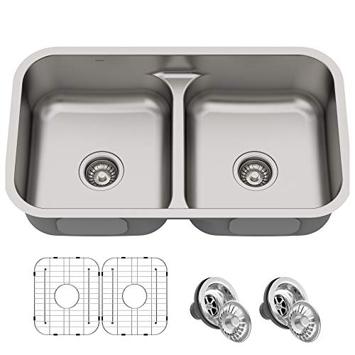 Kraus KBU32 Premier Kitchen Sink Double Bowl, Stainless Steel