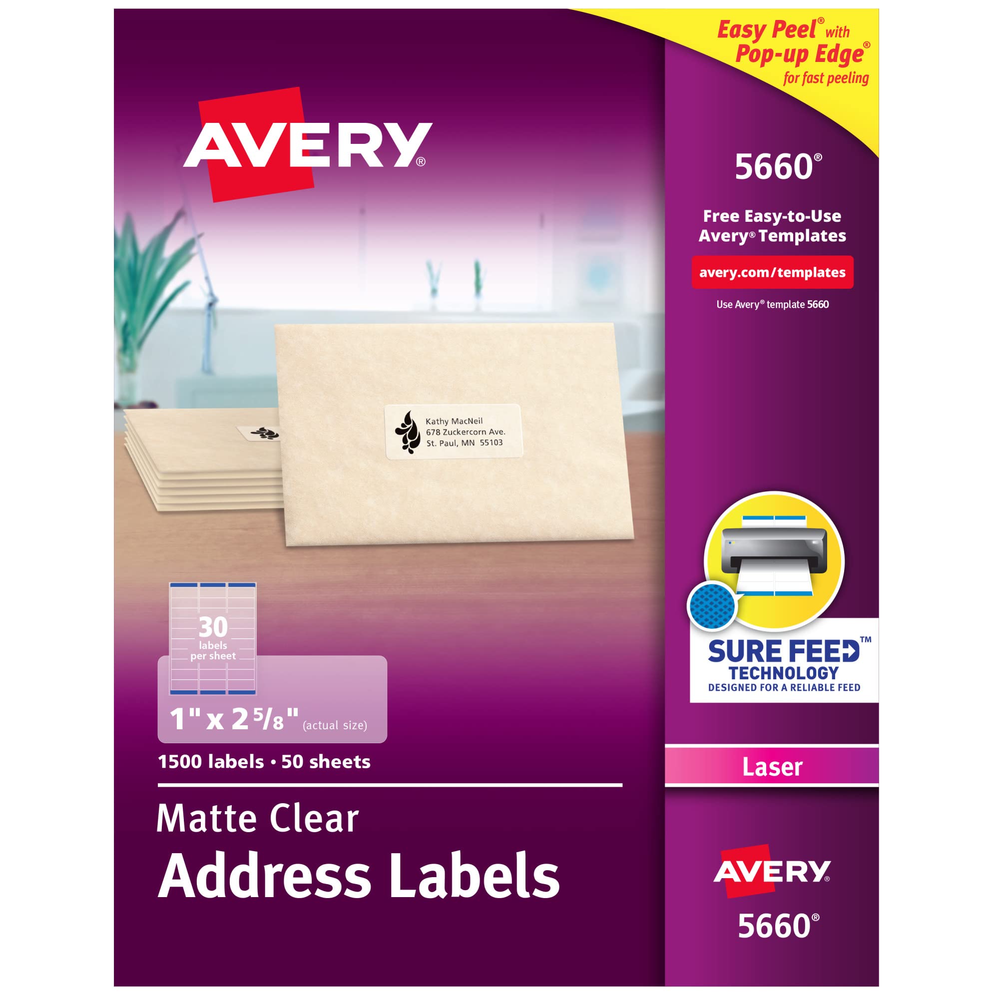 Avery Clear Easy Peel Address Labels for Laser Printers 1" x 2-5/8"