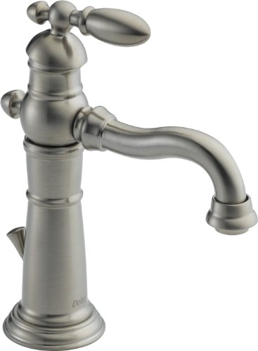 Delta Faucet Single Hole Bathroom Faucet Brushed Nickel, Single Handle Bathroom Faucet, Metal Drain Assembly, Stainless 555LF-SS