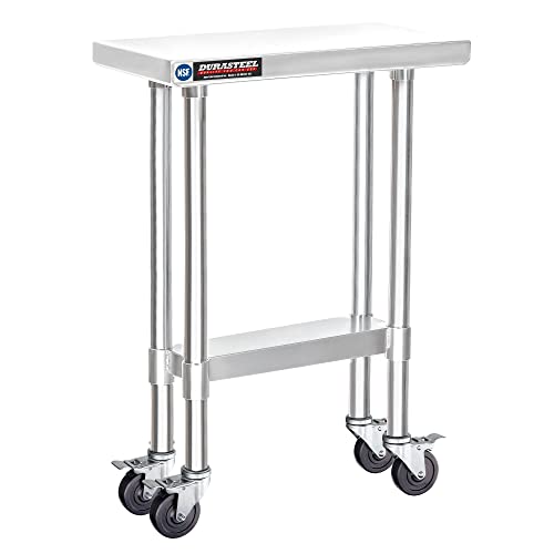 DuraSteel Food Prep Stainless Steel Table -  Metal Table Cart - Commercial Workbench with Caster Wheel - NSF Certified - For Restaurant, Warehouse, Home, Kitchen, Garage