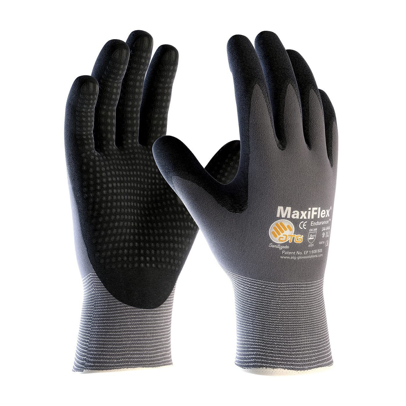 ATG 3 Pack MaxiFlex Endurance 34-844 Seamless Knit Nylon Work Glove with Nitrile Coated Grip on Palm & Fingers