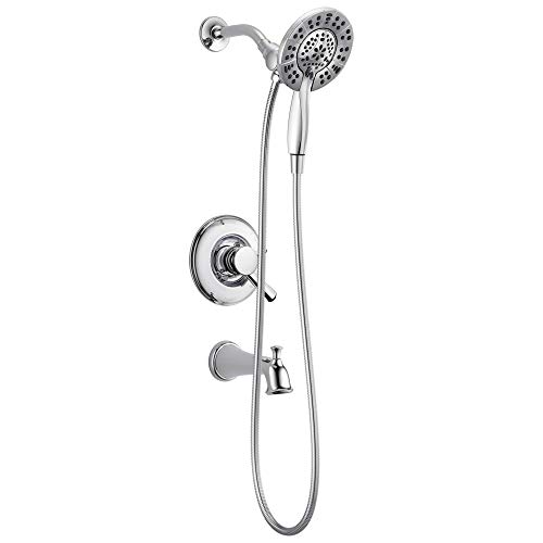 Delta Faucet Linden 17 Series Dual-Function Tub and Shower Trim Kit, Shower Faucet with 4-Spray In2ition 2-in-1 Dual Hand Held Shower Head with Hose, Chrome T17493-I (Valve Not Included)