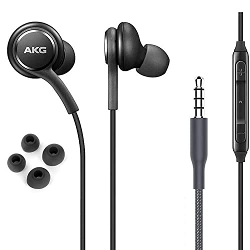 ElloGear OEM  Earbuds Stereo Headphones for Samsung Galaxy S10 S10e Plus A31 A71 Cable - Designed by AKG - with Microphone and Volume Buttons (Black)
