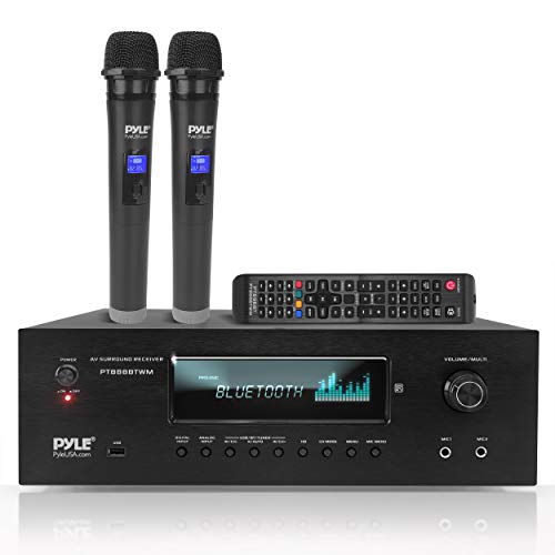 Pyle 1000W Bluetooth Home Theater Karaoke Receiver - 5.2-Ch Stereo Amplifier 2 UHF Wireless Microphone Video Pass-Through Supports, MP3/USB/HDMI/AM/FM Radio -  PT888BTWM.5