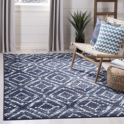 Safavieh Adirondack Collection ADR131N Modern Geometric Diamond Distressed Area Rug, 10' x 14', Navy/Ivory