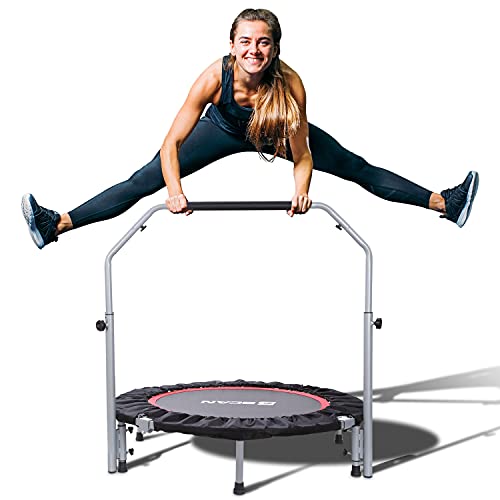 BCAN 40/48" Foldable Mini Trampoline, Fitness Rebounder with Adjustable Foam Handle, Exercise Trampoline for Adults Indoor/Garden Workout Max Load 330lbs/440lbs