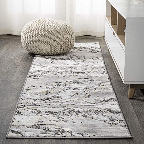 JONATHAN Y Swirl Marbled Abstract Gray/Turquoise 2 ft. x 10 ft. Runner Rug Casual, Contemporary, Transitional, EasyCleaning,HighTraffic,LivingRoom,Backyard, Non Shedding (SOR203A-210)