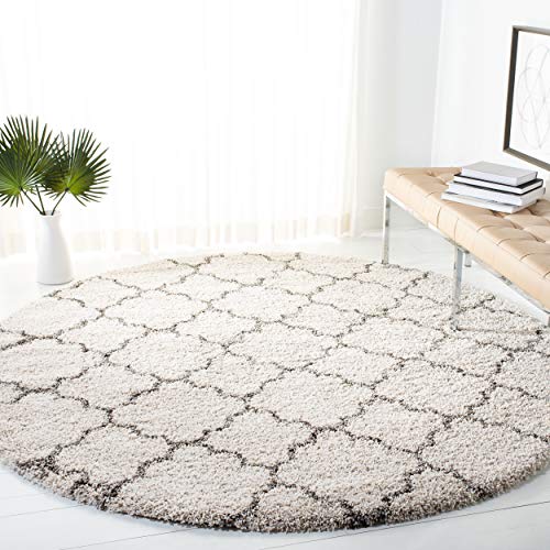 Safavieh Hudson Shag Collection SGH282A Ivory and Grey Moroccan Geometric Quatrefoil Round Area Rug (9' Diameter)