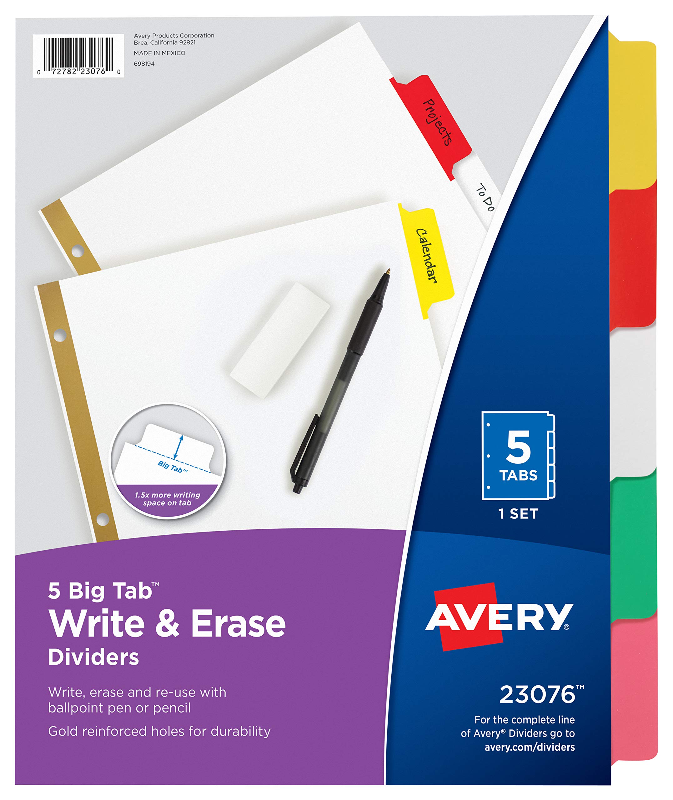 Avery 8 Tab Binder Dividers Write & Erase White Big Tabs 1 Set 23078 39