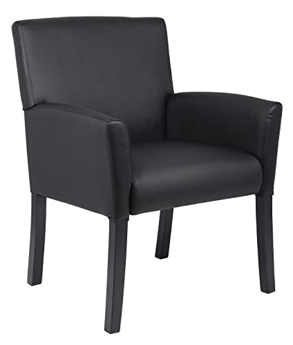 Boss Office Products Executive Box Arm Chair with Mahogany Finish in Black