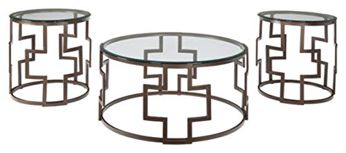 Ashley Furniture Signature Design by Ashley - Frostine Modern Round 3-Piece Occasional Table Set - Includes Cocktail Table & 2 End Tables, Dark Bronze Finish