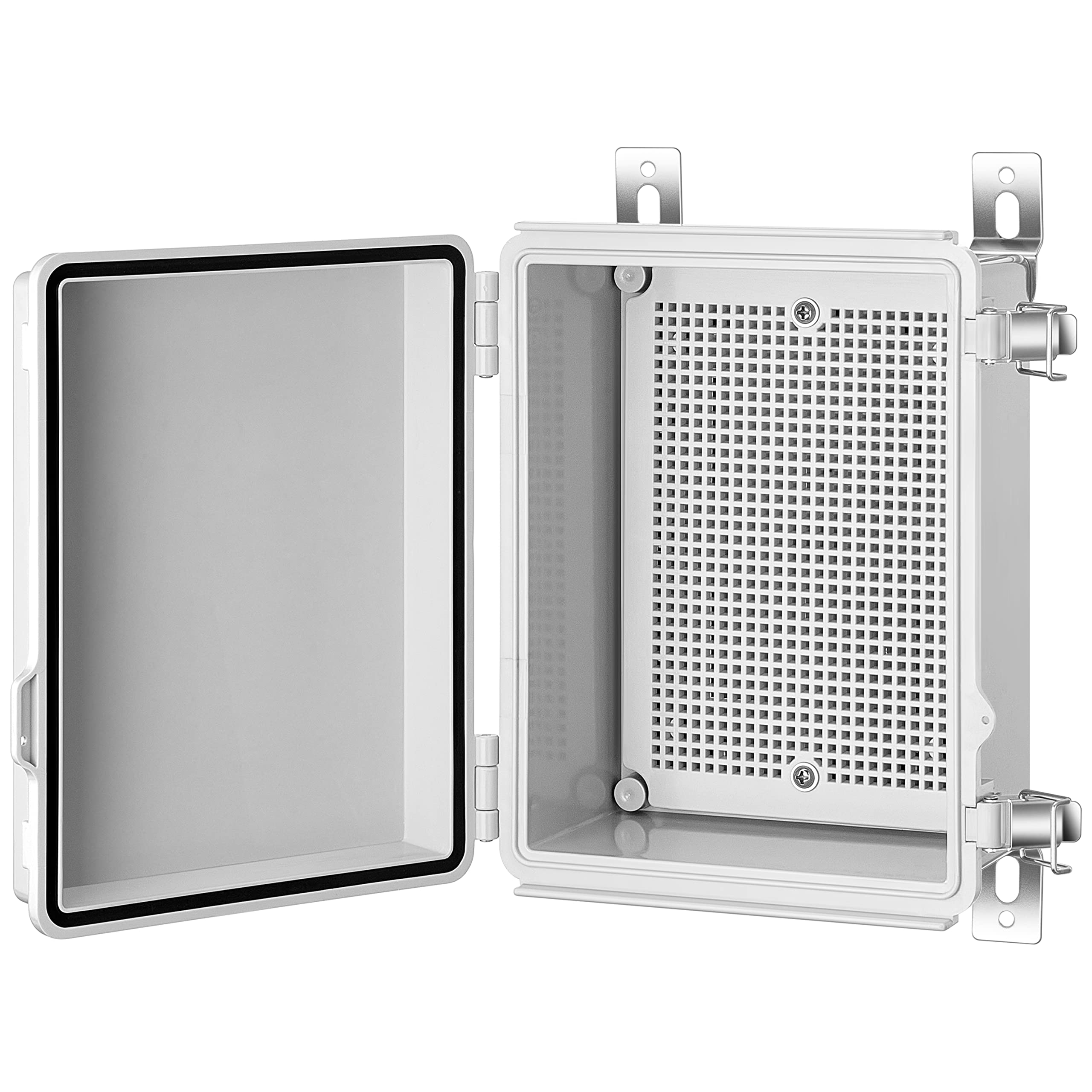 Gratury Junction Box, Hinged Cover Stainless Steel Latch IP67 Waterproof Plastic Enclosure for Electrical Project Includes Mounting Plate and Wall Bracket